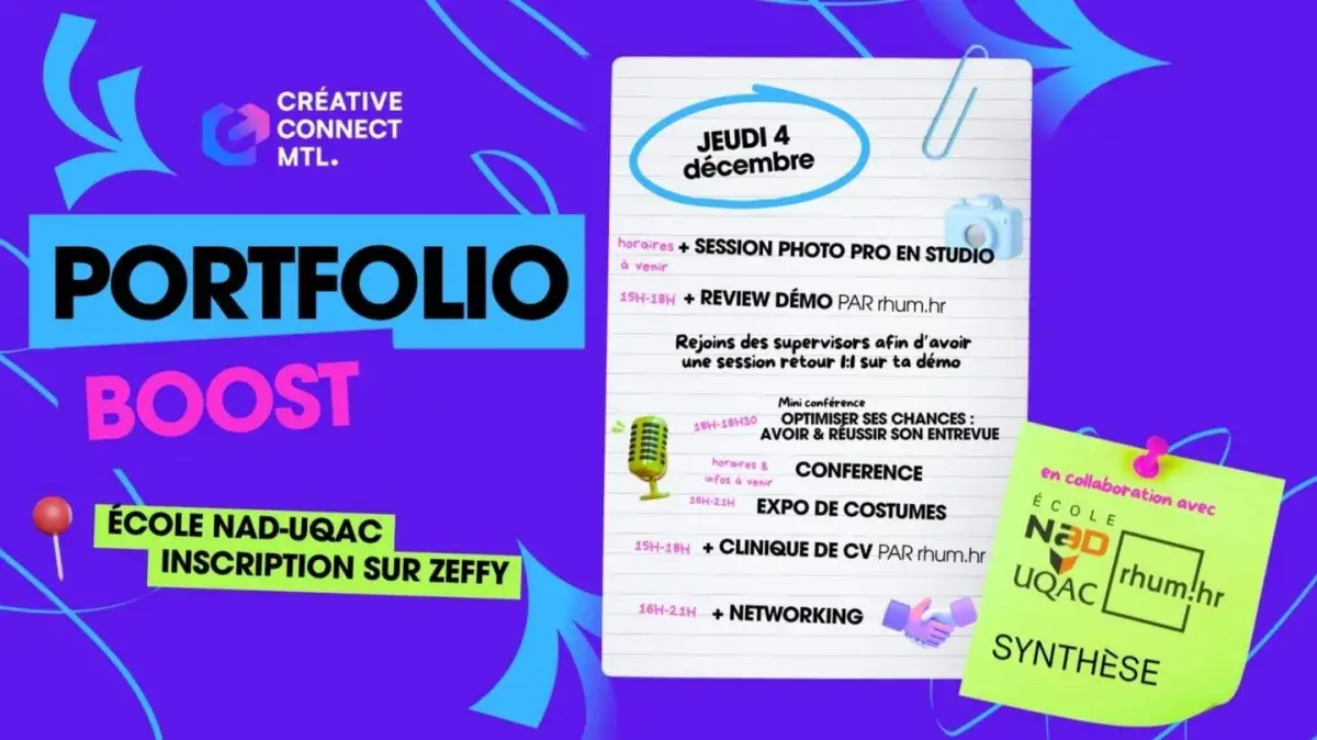 Portfolio Boost – Créative connect le 4 décembre dès 15h à l’École NAD-UQAC